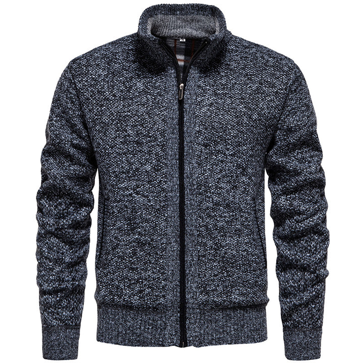 Men's structured knit cardigan with full zip and contrast-lined stand-up collar Mune Fashion