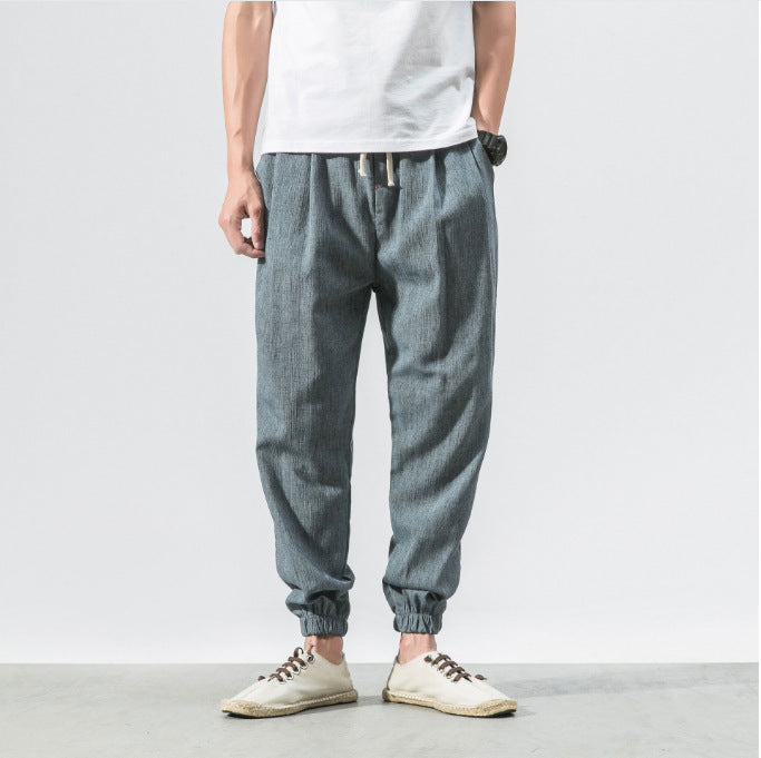 Men's casual linen jogger pants with drawstring, textured surface, and elastic cuffs Mune Fashion