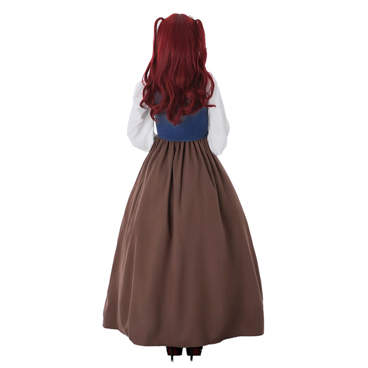 Women's medieval dirndl dress with laced bodice, wide ruffled sleeves, and floor-length skirt Mune Fashion