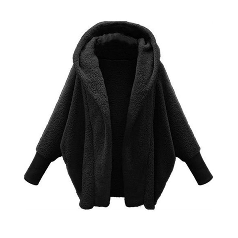 Women's Cozy Oversized Hoodie Cardigan made of Teddy Fleece with Bat Sleeves Mune Fashion