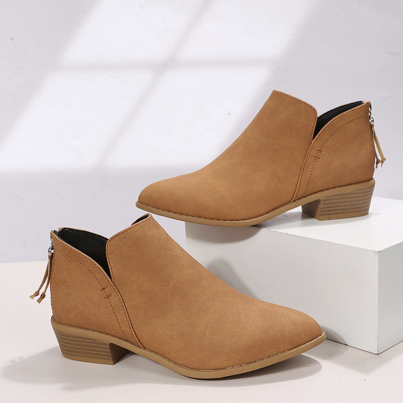 Women's pointed toe slip-on ankle boots with small block heel and ergonomic comfort footbed Mune Fashion