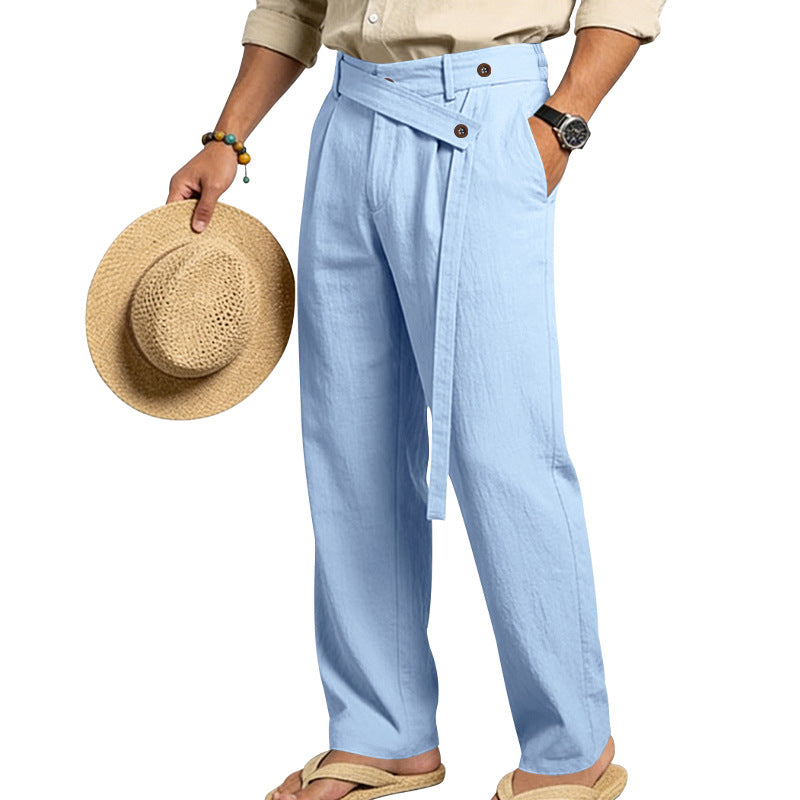 Men's wide linen pants with wrap waistband, high waist and casual leg Mune Fashion