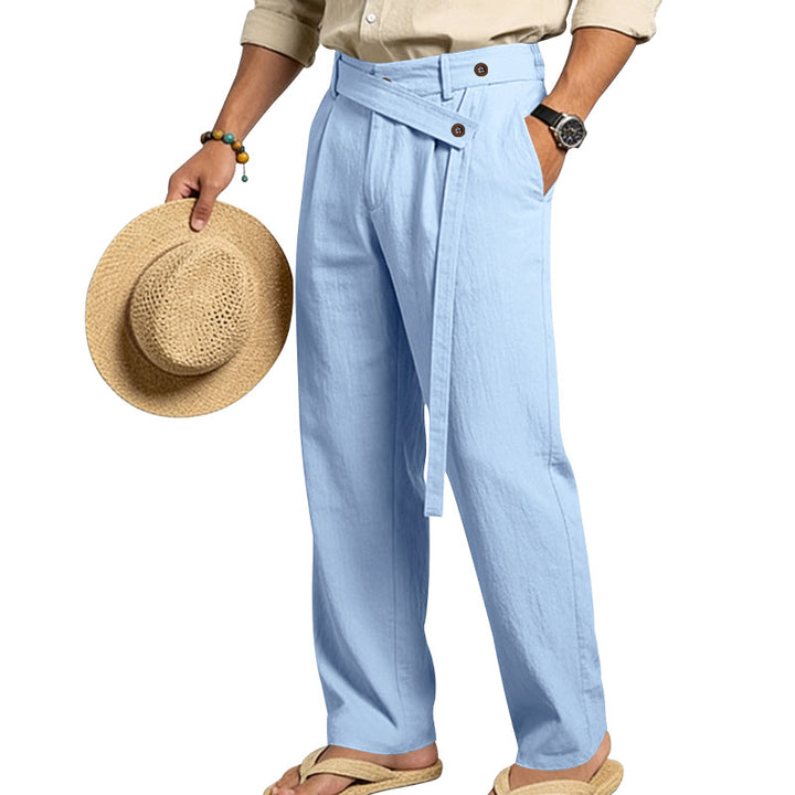 Men's wide linen pants with wrap waistband, high waist and casual leg Mune Fashion
