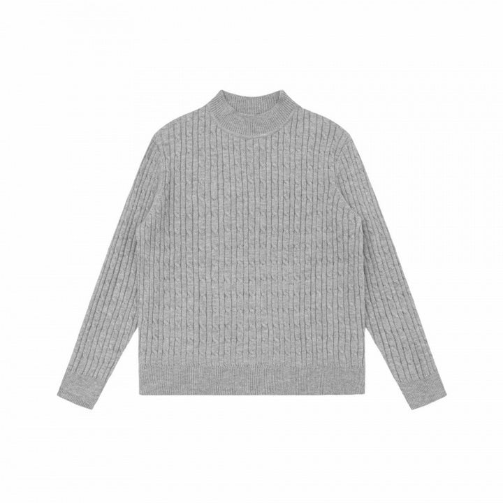Unisex Oversize Cable Knit Sweater with Short Stand-Up Collar and Ribbed Hem Mune Fashion