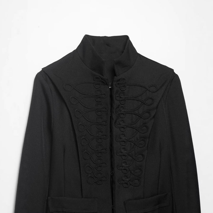 Women Cropped Military Blazer with Stand Collar, Decorative Loops and Fringed Hem Mune Fashion