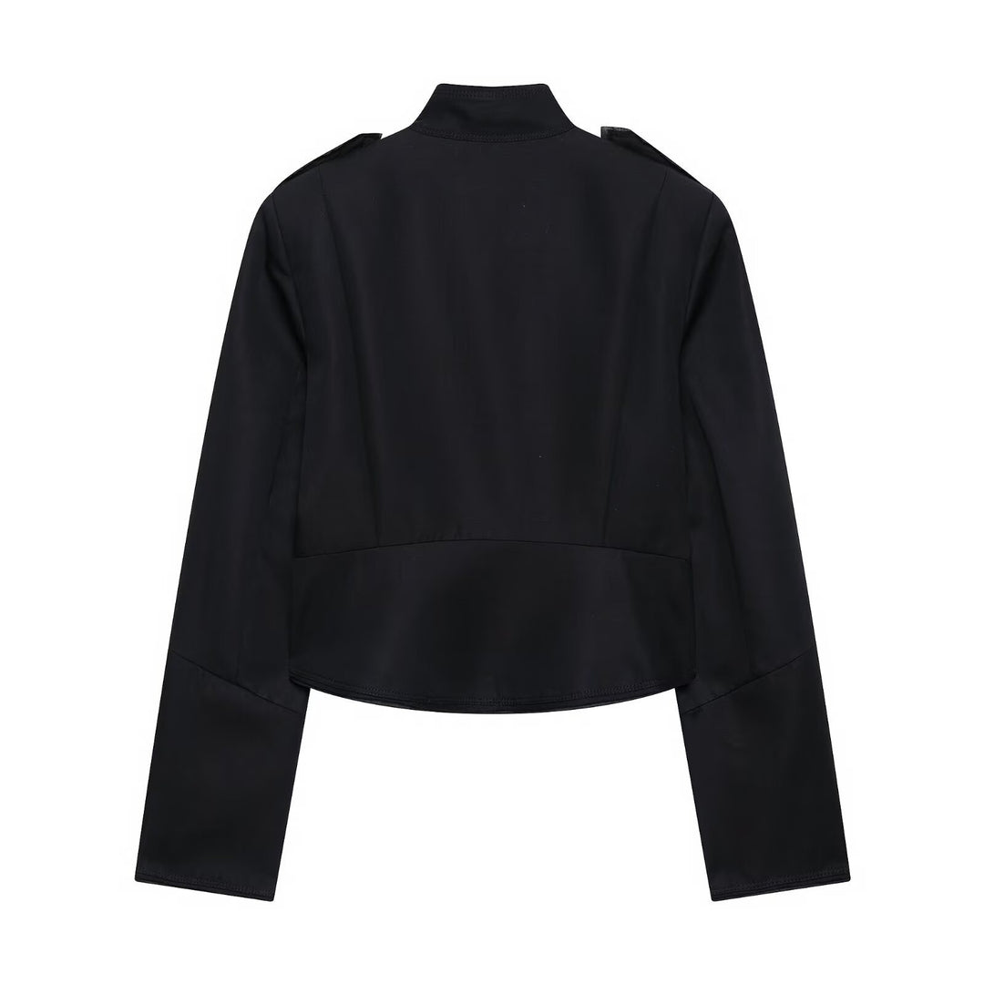 Women Short Cut Parade Jacket with Stand-Up Collar and Decorative Trimming Mune Fashion