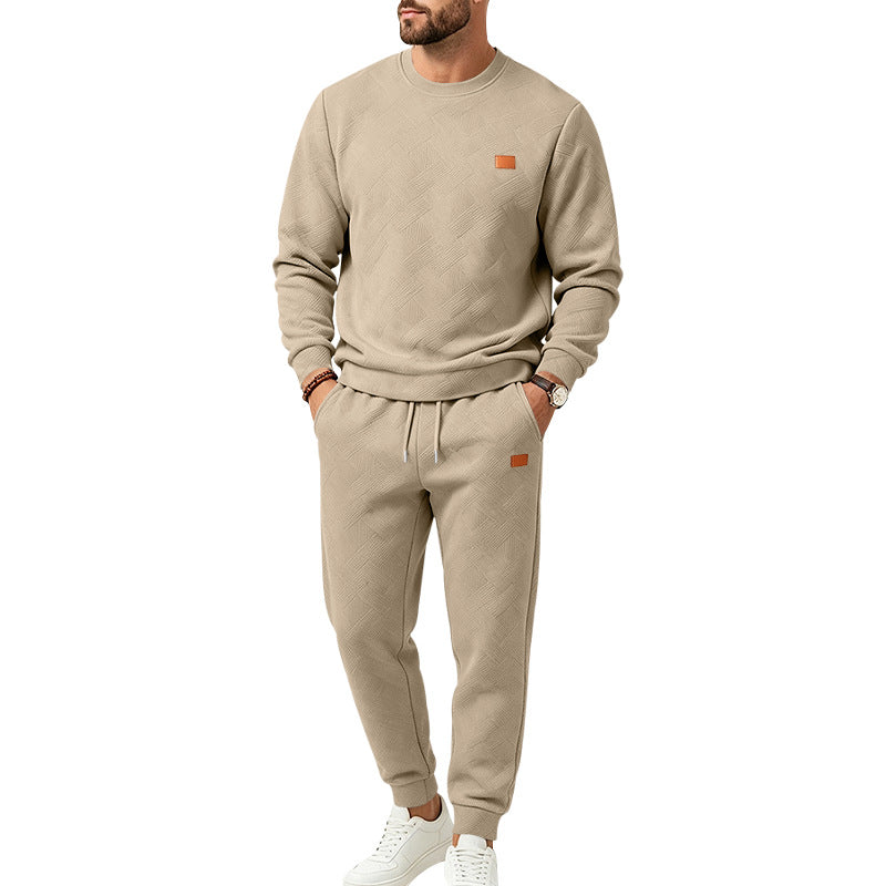 Men's leisure jogging suit made of textured fleece with round neckline and drawstring waistband Mune Fashion