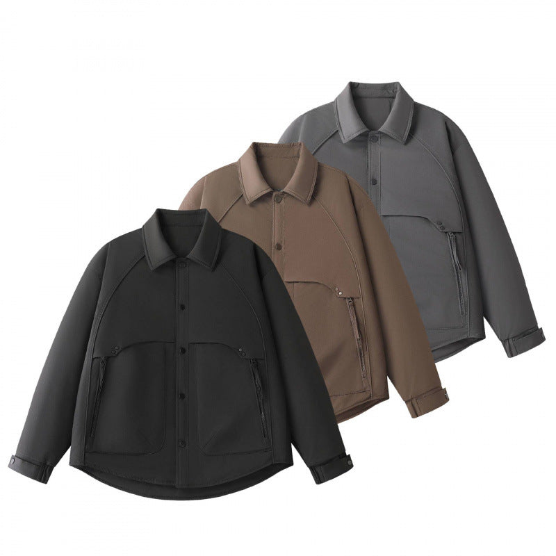 Men's Padded Shirt Jacket with Curved Hem, Zip Pockets, and Snap Placket Mune Fashion