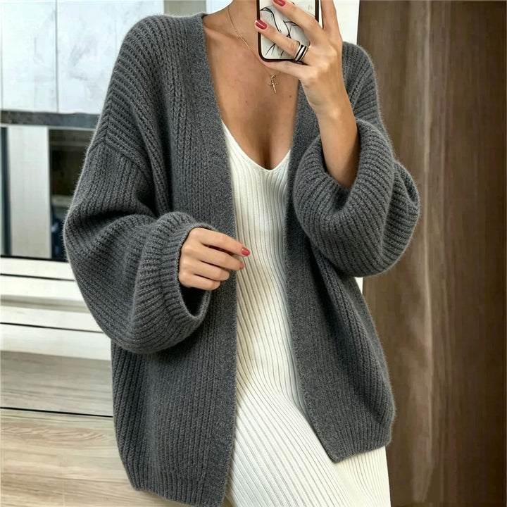 Women Oversize Cardigan made of coarse ribbed knit with balloon sleeves Mune Fashion