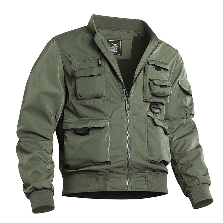 Men's Tactical Multi-Pocket Bomber Jacket with Zipper and Elastic Hem Mune Fashion
