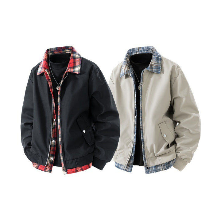 Men's windproof overshirt jacket with checked lining, zipper and snap button pockets Mune Fashion