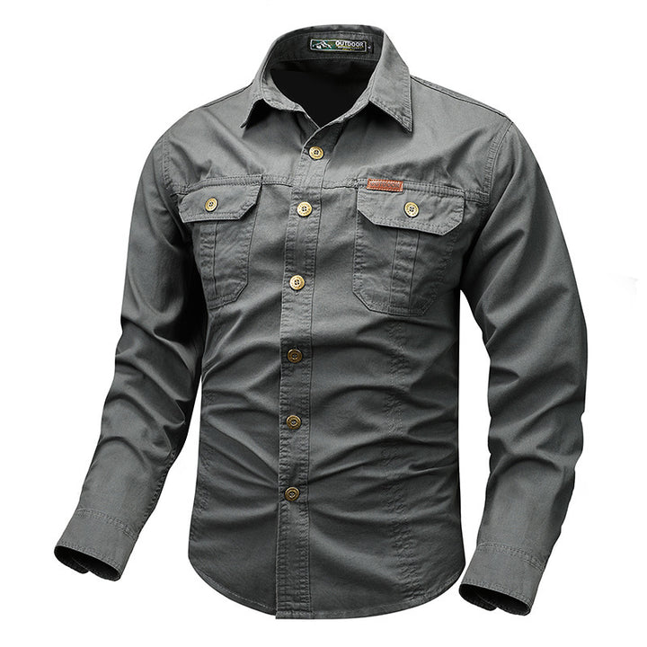 Men's durable cotton utility shirt with double chest pockets and slim fit Mune Fashion