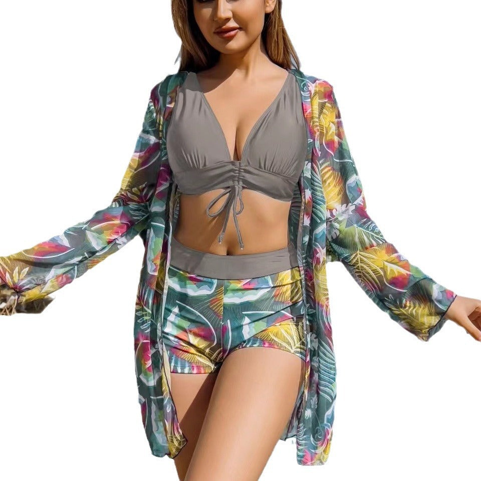 Ladies bikini set with floral wrap top and comfortable shorts Mune Fashion