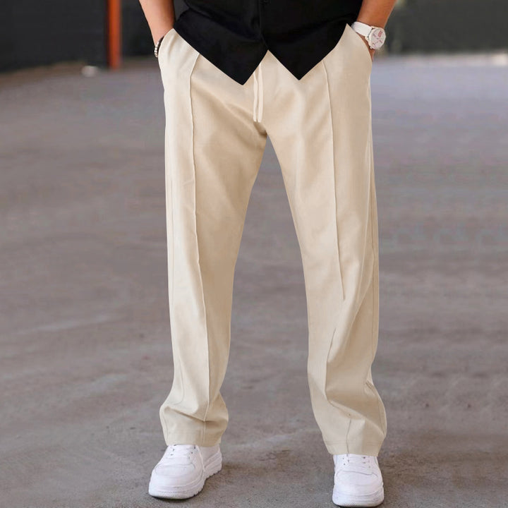 Men's Relaxed-Fit Casual Pants with Pleat, Drawstring and Side Pockets Mune Fashion