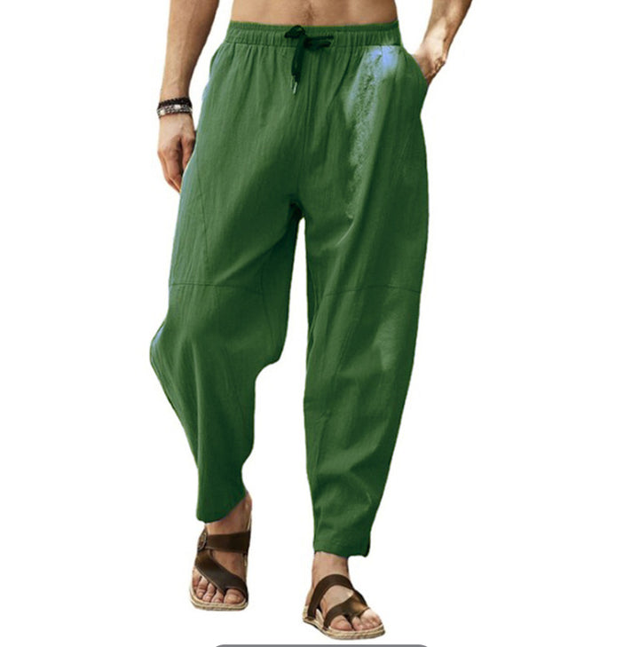 Men's casual linen harem pants with elastic waistband and side pockets Mune Fashion