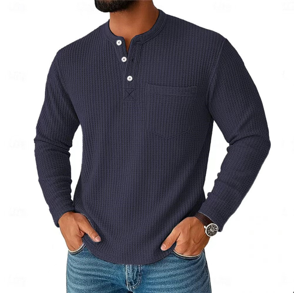 Men's long sleeve Henley with waffle structure and chest pocket thermal long sleeve shirt Mune Fashion
