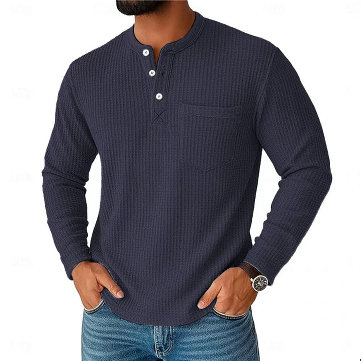 Men's long sleeve Henley with waffle structure and chest pocket thermal long sleeve shirt Mune Fashion