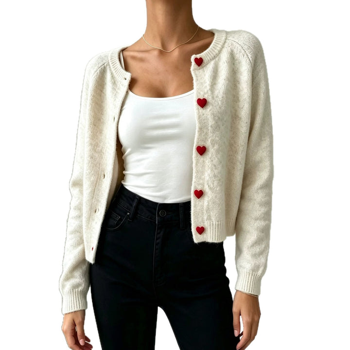 Women's knit cardigan with heart-shaped decorative buttons and soft mohair look Mune Fashion