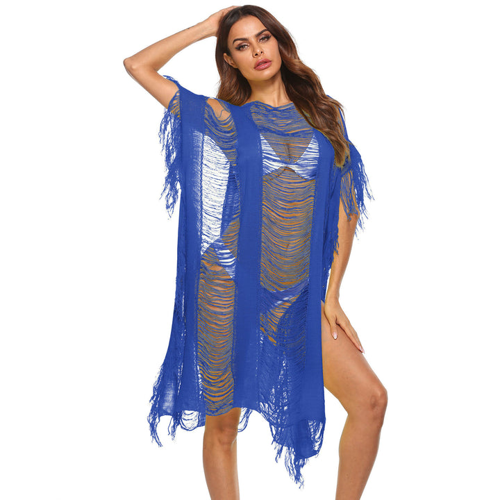 Women's airy beach cover-up with fringed accents Mune Fashion