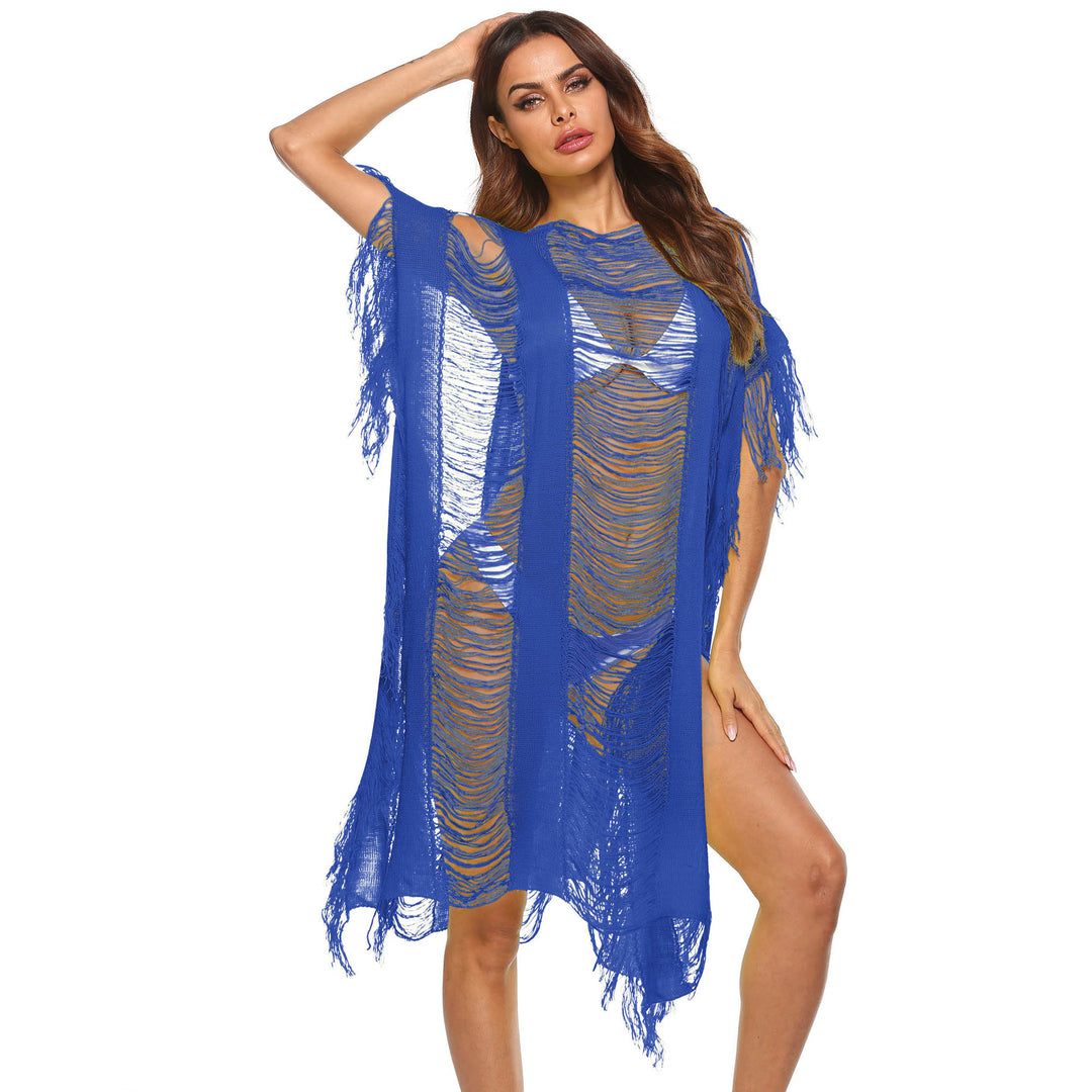 Women elegant fringed beach cover-up with transparent accents Mune Fashion
