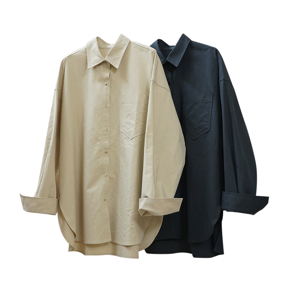 Women Oversize Shirt Jacket with Boxy Silhouette and High-Waist Stretch Waist Pants in Set Mune Fashion
