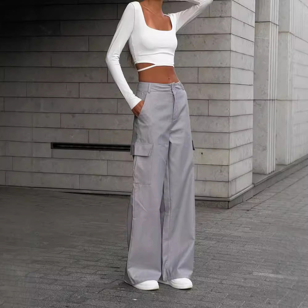Women's Loose High-Waist Cargo Pants with Oversized Silhouette and Flap Pockets Mune Fashion