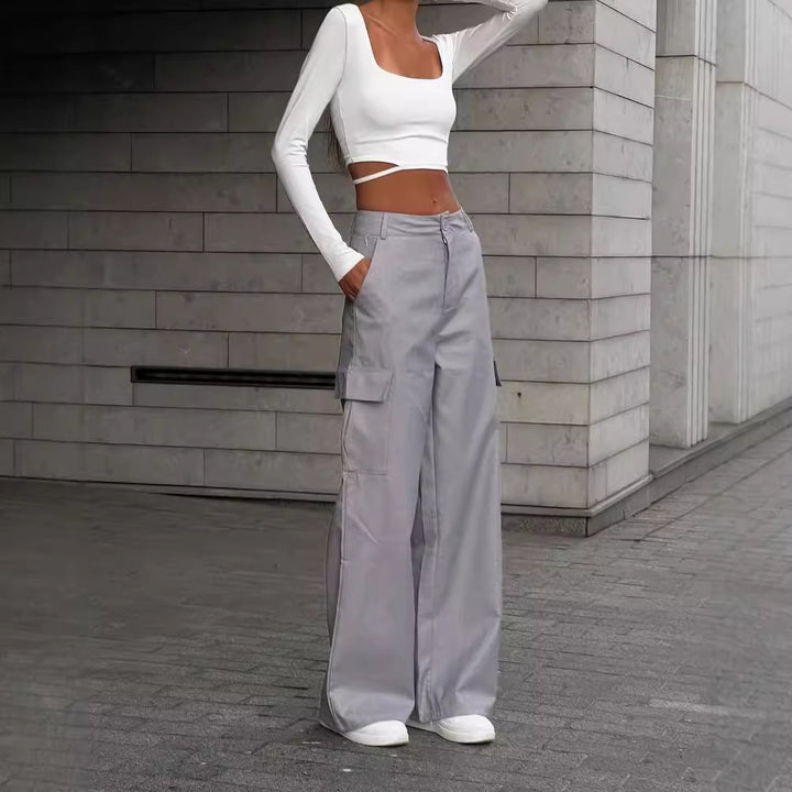Women's Loose High-Waist Cargo Pants with Oversized Silhouette and Flap Pockets Mune Fashion