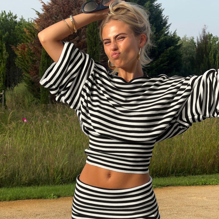 Women striped cut-out long sleeve with wide arm and tailored layering Mune Fashion