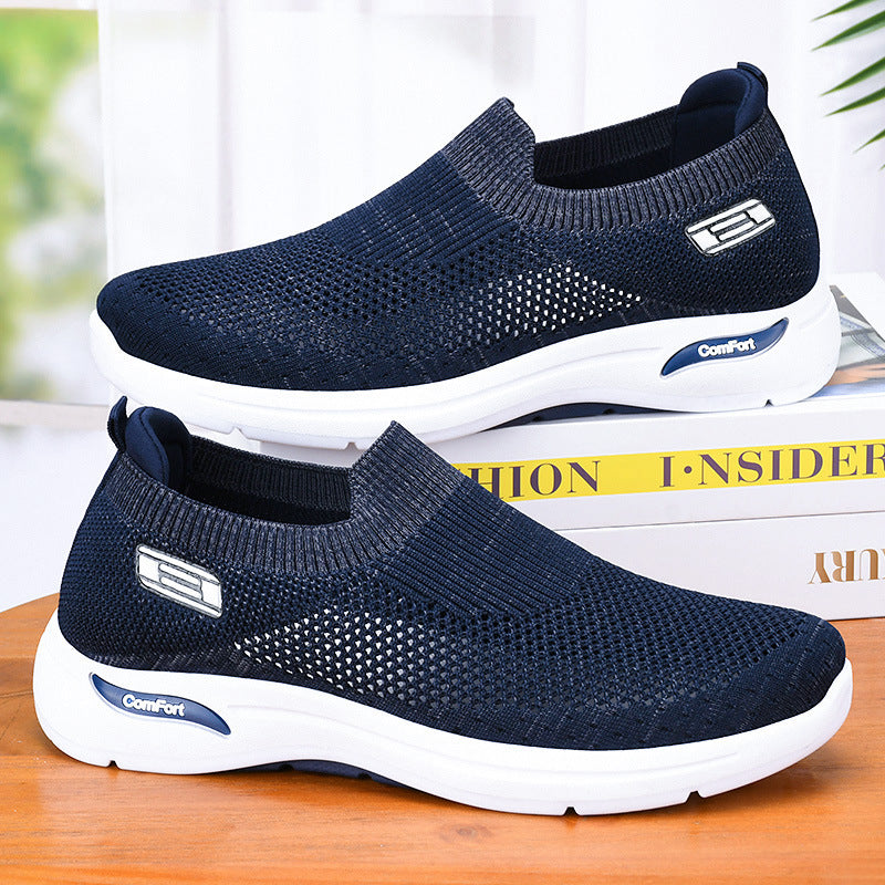 Ladies seamless knit slip-on everyday walker with elastic ankle shaft and shock-absorbing air cushion midsole Mune Fashion