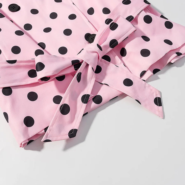 Ladies short dotted rain jacket with waist belt and double-breasted button placket Mune Fashion