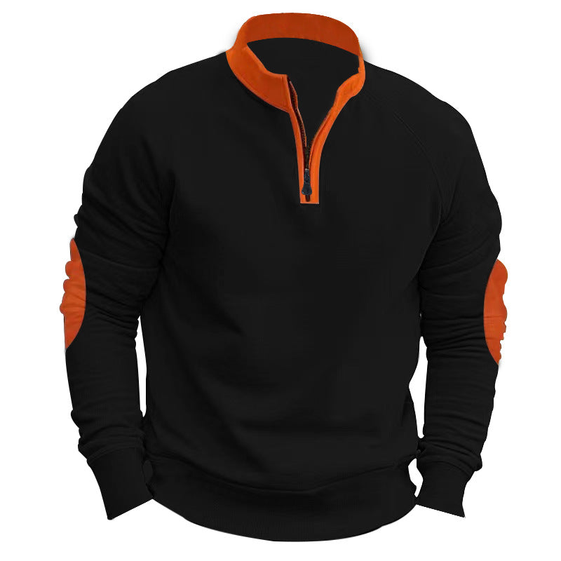 Men's raglan pullover with short zip, stand-up collar and ergonomic elbow panels Mune Fashion