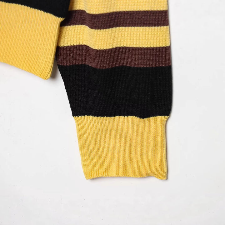 Women Striped Rugby Sweater with Polo Collar and Button Placket Mune Fashion