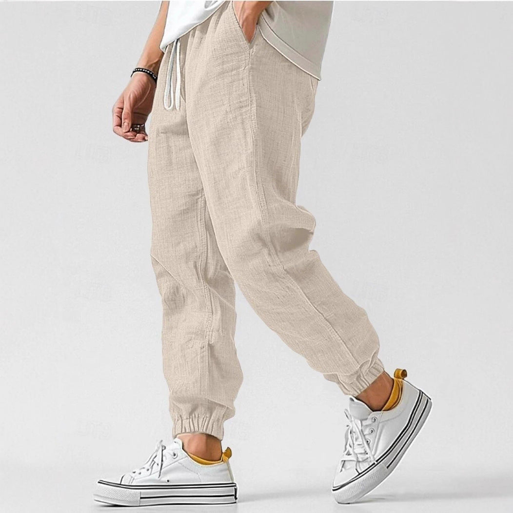 Men's Comfortable Linen Pants with Elastic Waistband and Side Pockets Mune Fashion