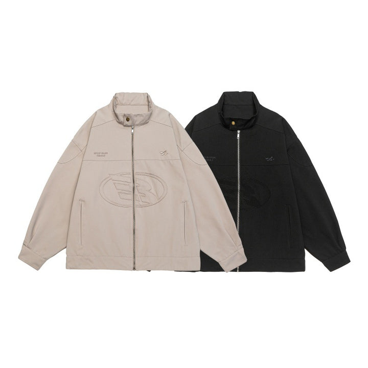 Unisex Boxy-Zip jacket in oversized cut with stand-up collar and tonal logo embossing Mune Fashion