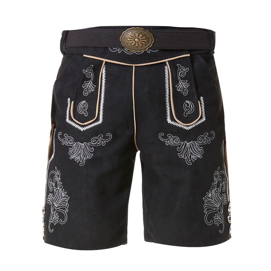 Men's short traditional leather trousers with intricate embroidery and decorative buckle Mune Fashion