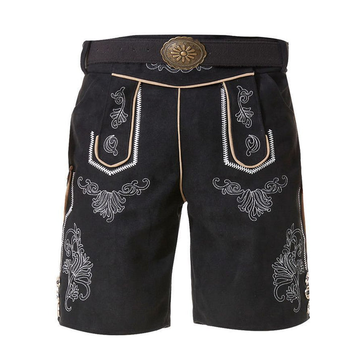 Men's short traditional leather trousers with intricate embroidery and decorative buckle Mune Fashion