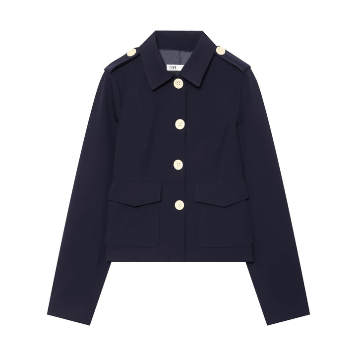 Women short cut utility jacket with shoulder flaps and large contrast buttons Drune