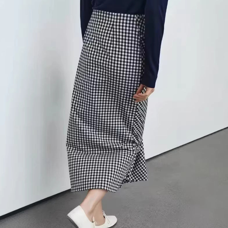 Women's midi skirt with wrap detail and gingham checks Mune Fashion