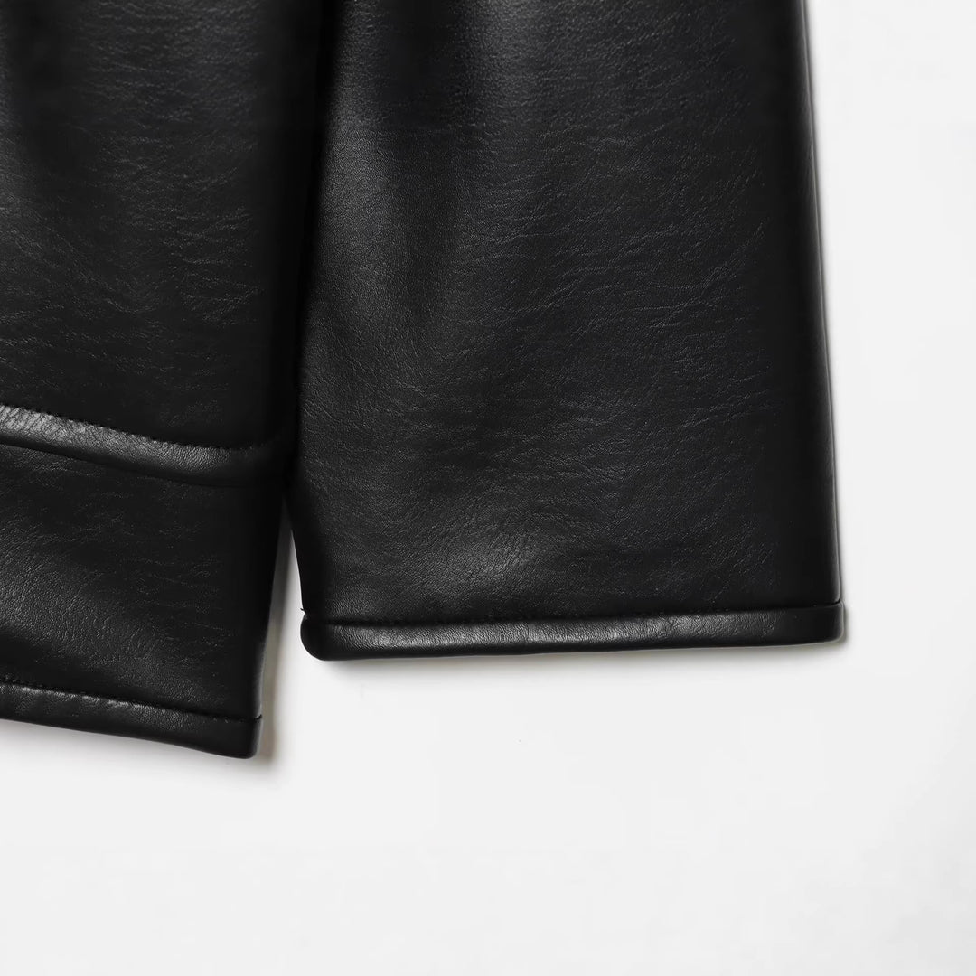 Women's Oversized Faux Leather Jacket with Kinesiology-Inspired Drawstrings Mune Fashion