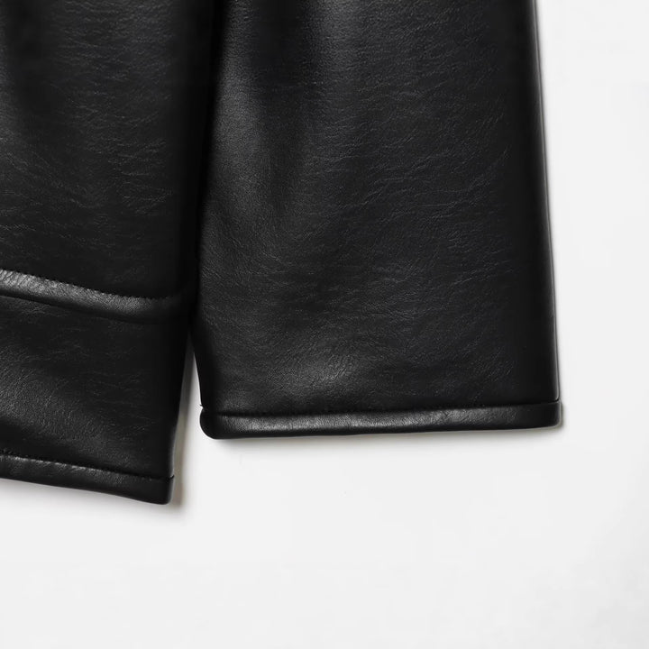 Women's Oversized Faux Leather Jacket with Kinesiology-Inspired Drawstrings Mune Fashion