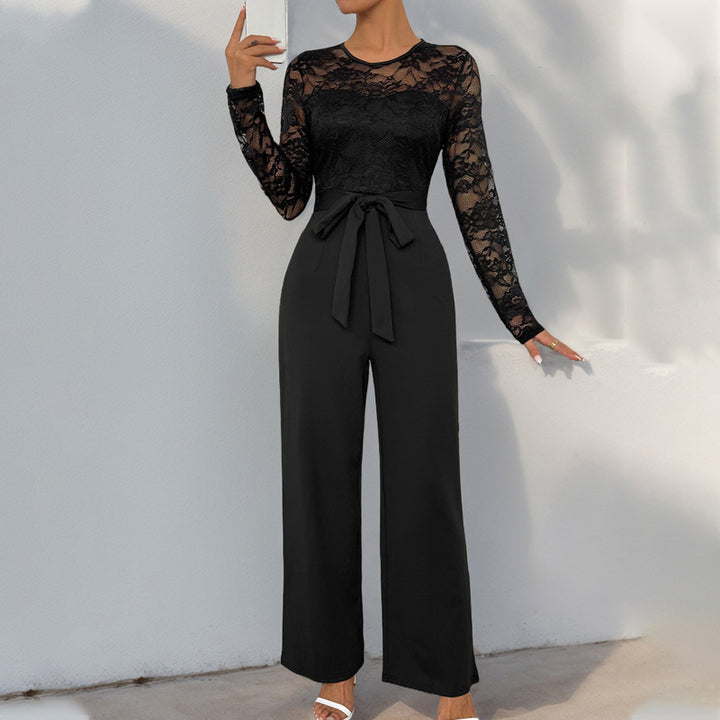 Women Elegant and Versatile Jumpsuit with Lace Top Mune Fashion
