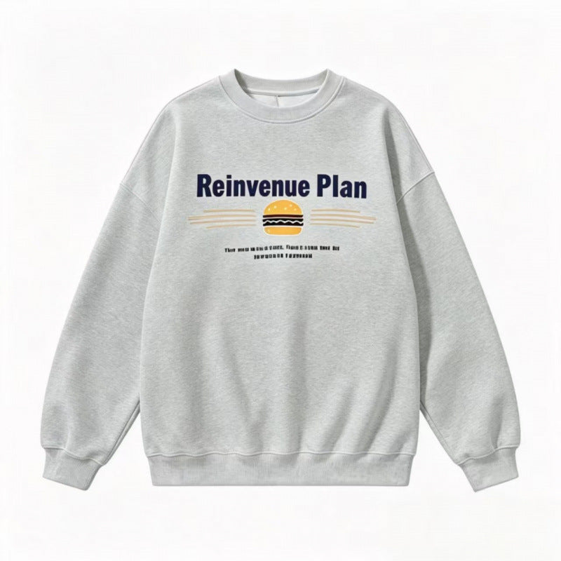 Unisex Oversize Sweatshirt with Retro Burger Print, Round Neckline and Ribbed Cuffs Mune Fashion