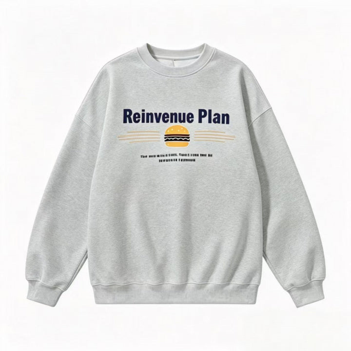 Unisex Oversize Sweatshirt with Retro Burger Print, Round Neckline and Ribbed Cuffs Mune Fashion