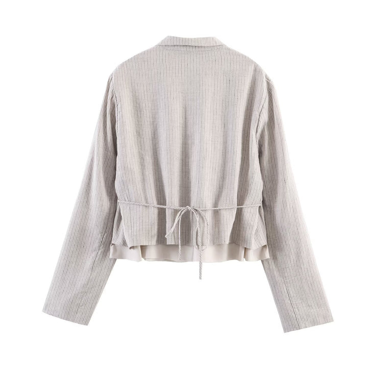 Women Two-Piece Tailored Set with Cropped Blazer and High-Waisted Pleated Trousers Mune Fashion