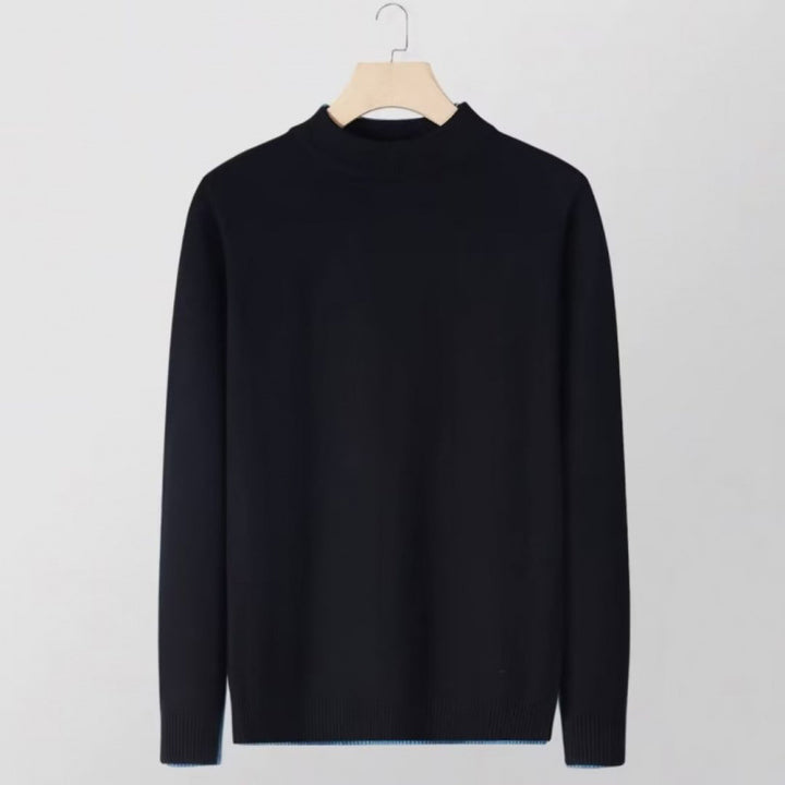 Women's fine knit stand collar pullover made of cotton blend with ribbed cuffs Mune Fashion