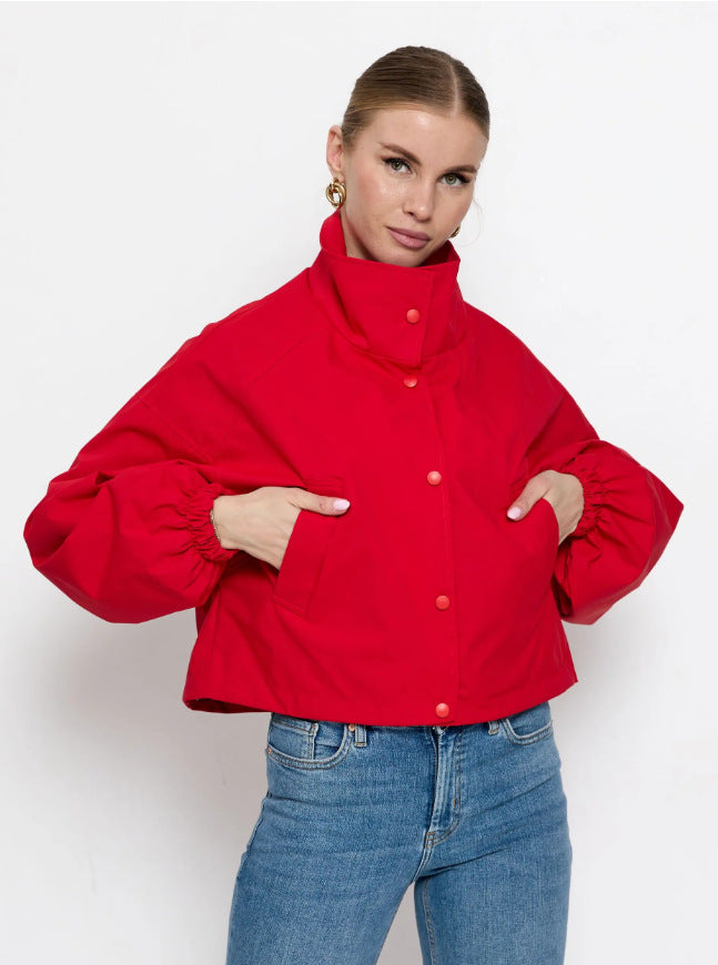 Ladies Stylish Short Jacket with High Collar