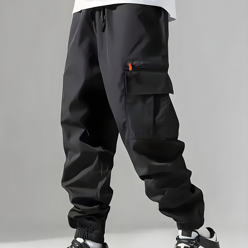 Men's Technical Cargo Pants in Jogger Style with Elastic Waistband, Zipper Utility Pocket & Cuffs Mune Fashion