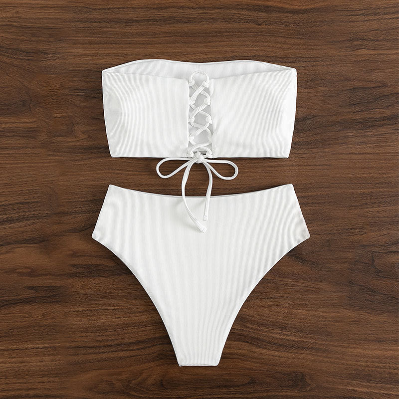 Ladies bandeau bikini set with high leg cut and tie details Mune Fashion