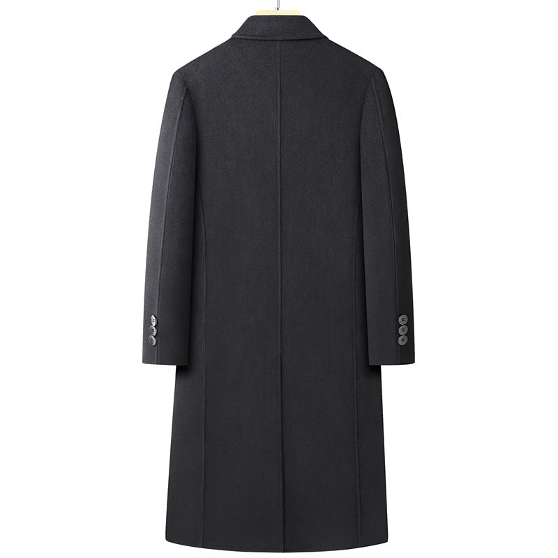 Men's Double-Breasted Wool Coat with Extended Cut and Lapel Collar Mune Fashion