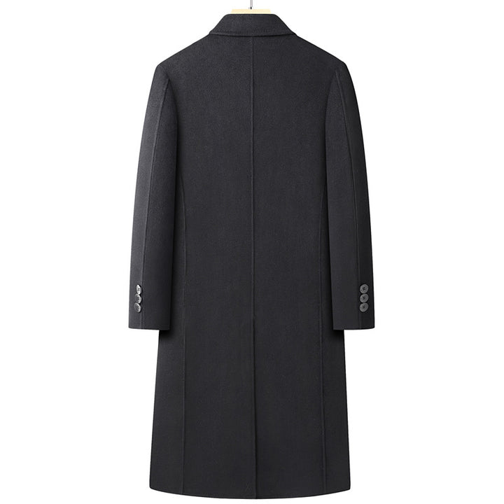 Men's Double-Breasted Wool Coat with Extended Cut and Lapel Collar Mune Fashion